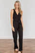 Good Times Are Coming Ribbed Knit Jumpsuit- Black
