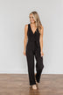 Good Times Are Coming Ribbed Knit Jumpsuit- Black