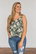 Gardens Of Roses Floral Tank Top- Dusty Olive