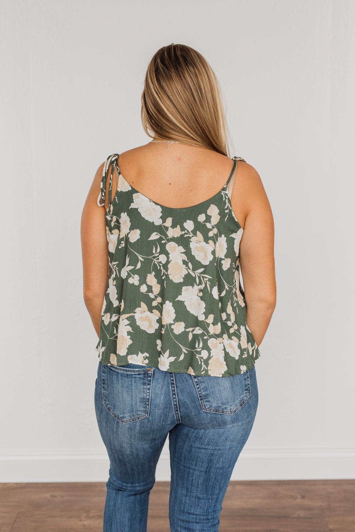 Gardens Of Roses Floral Tank Top- Dusty Olive