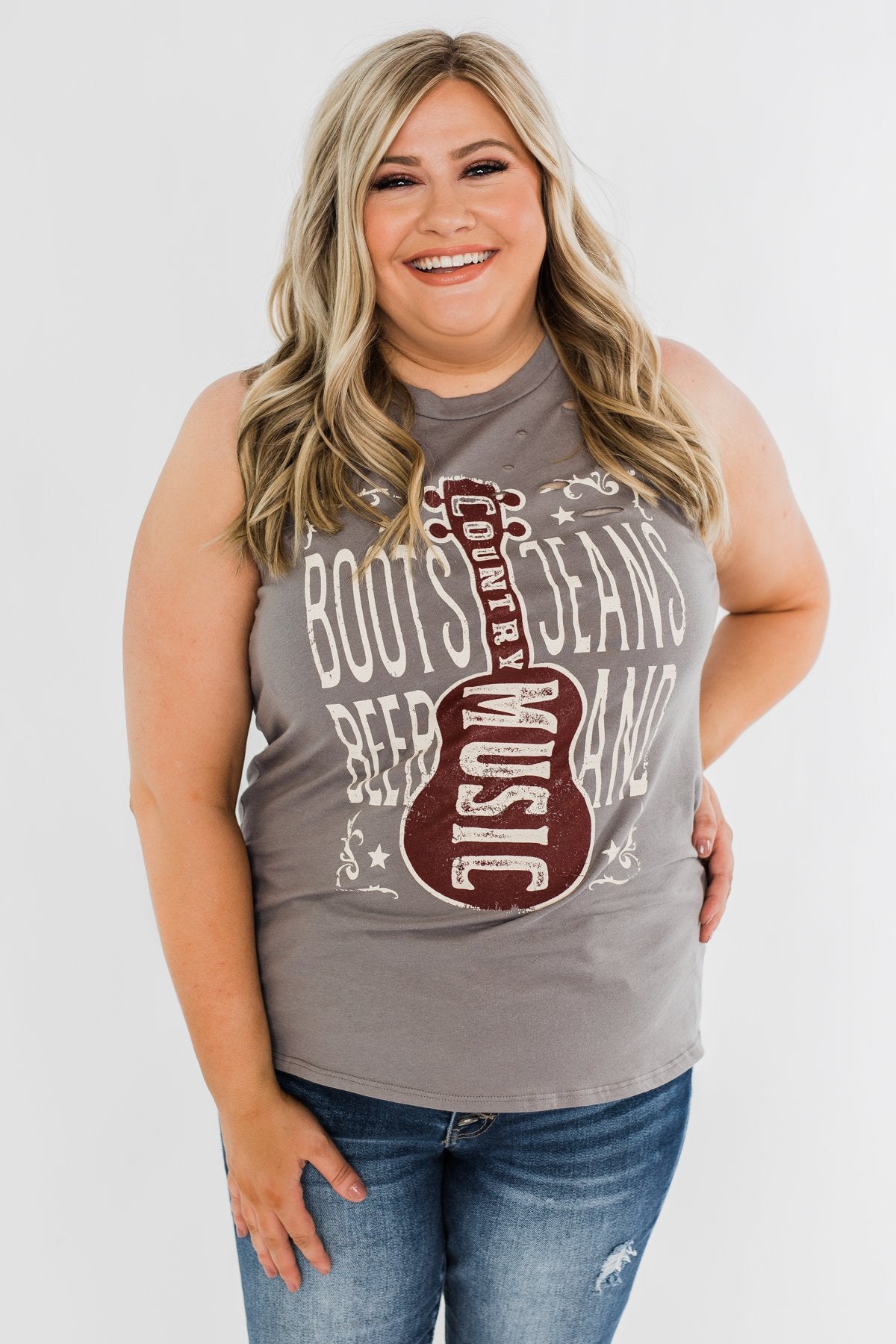 "Boots, Jeans, Beer, & Country Music" Graphic Tank Top- Charcoal