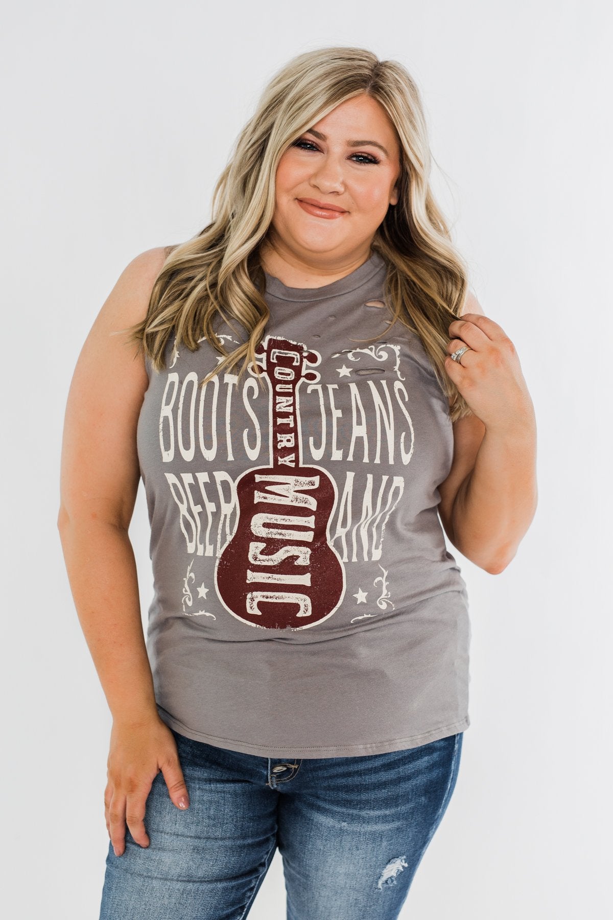 "Boots, Jeans, Beer, & Country Music" Graphic Tank Top- Charcoal