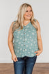 Sealed With A Kiss Floral Button Tank Top- Dusty Jade