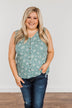 Sealed With A Kiss Floral Button Tank Top- Dusty Jade