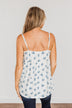 Follow The Flowers Knit Tank Top- Off-White & Blue