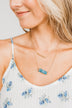 Gold Bar & Rectangle Stone Necklace- Blue