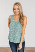 Sealed With A Kiss Floral Button Tank Top- Dusty Jade