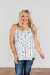Follow The Flowers Knit Tank Top- Off-White & Blue