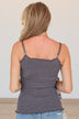 Happiness Is Within Ribbed Knit Tank- Charcoal
