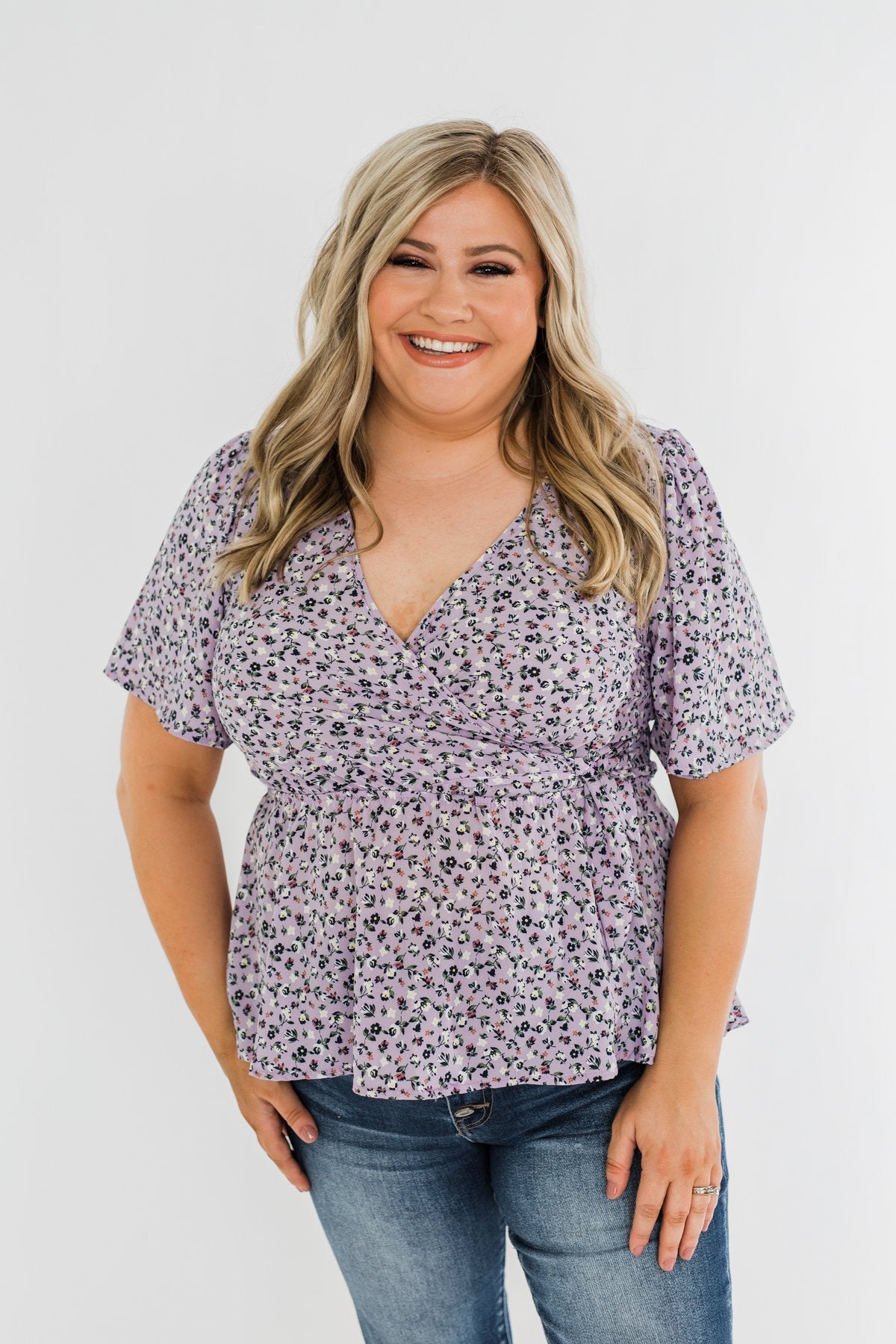 Grace Finds Me Floral Wrap Blouse- Lavender