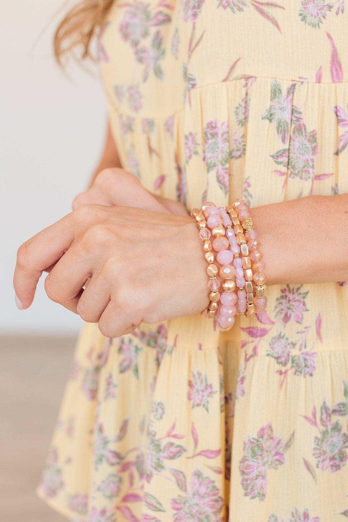Feel Like A Queen Gold Bracelet Set- Pink