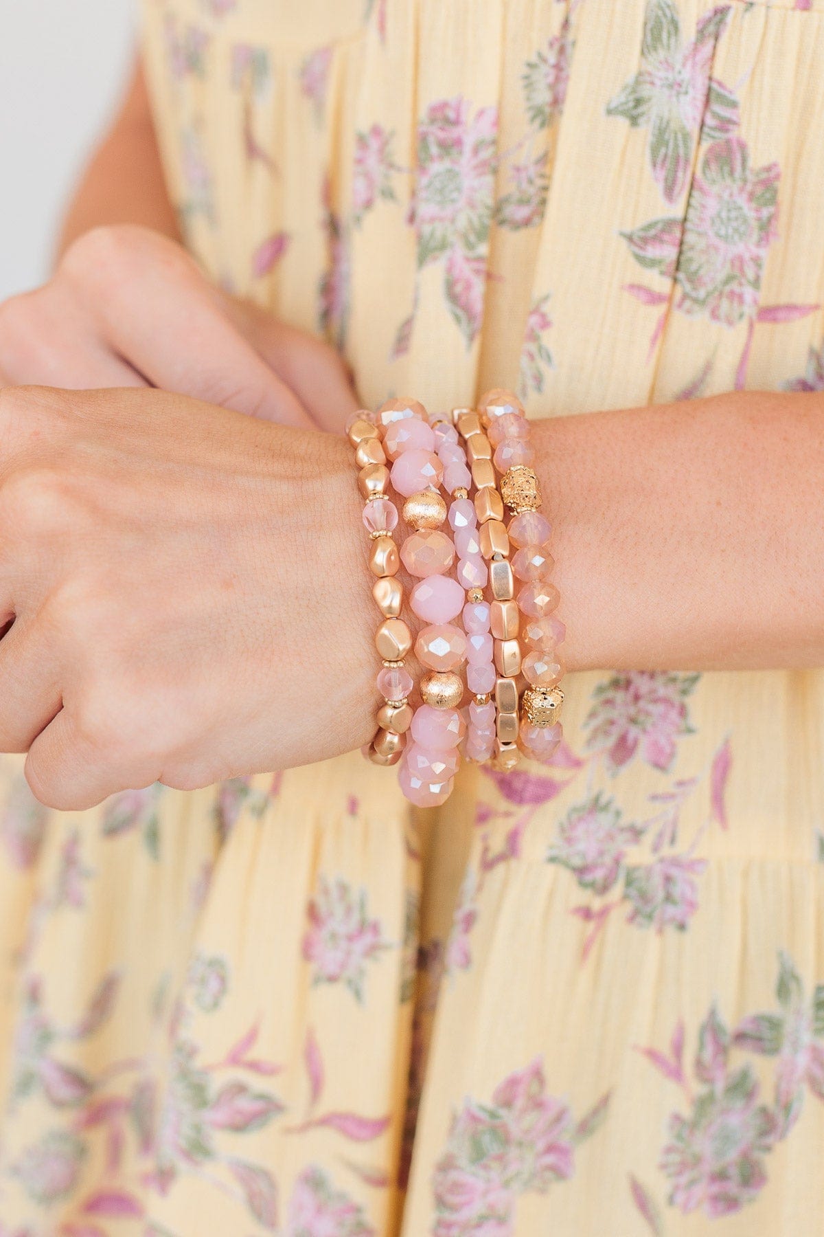 Feel Like A Queen Gold Bracelet Set- Pink