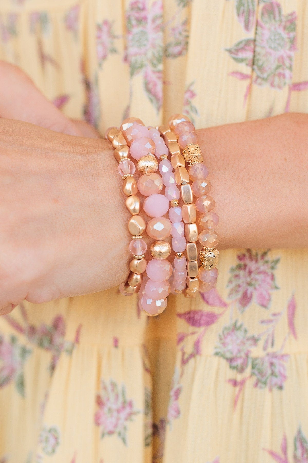 Feel Like A Queen Gold Bracelet Set- Pink