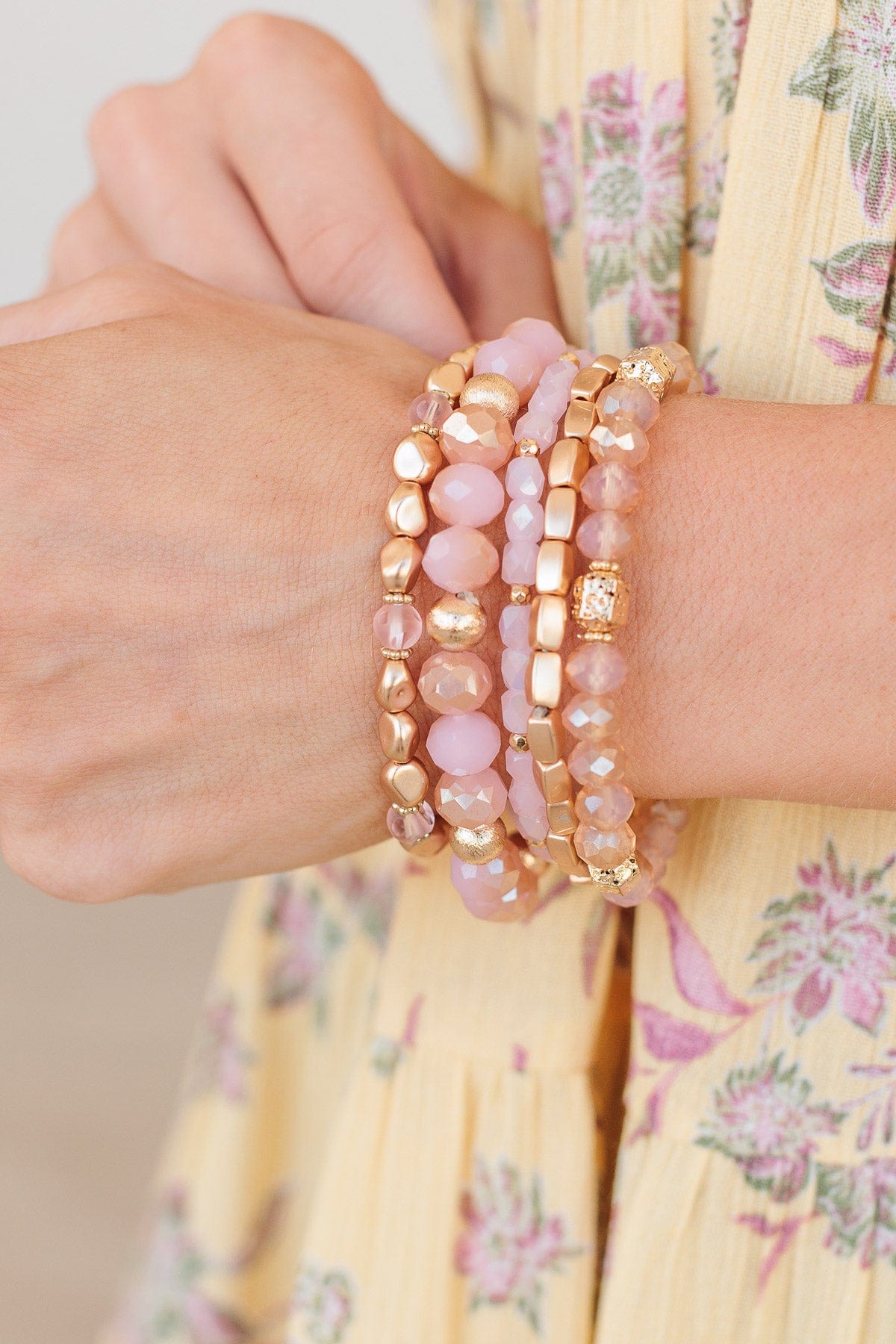 Feel Like A Queen Gold Bracelet Set- Pink