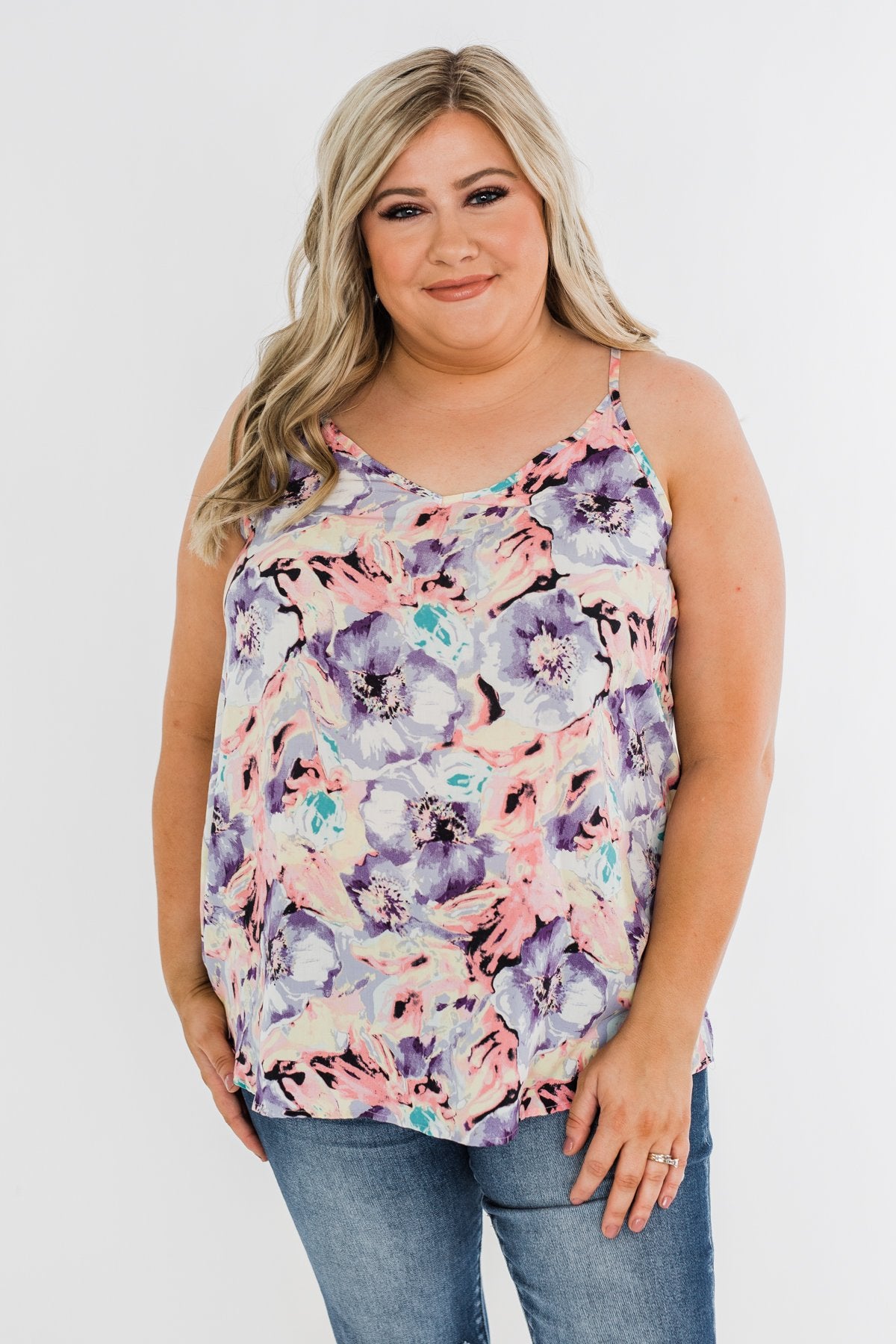 Enchanting Getaway Floral Tank Top- Purple, Pink, & Yellow