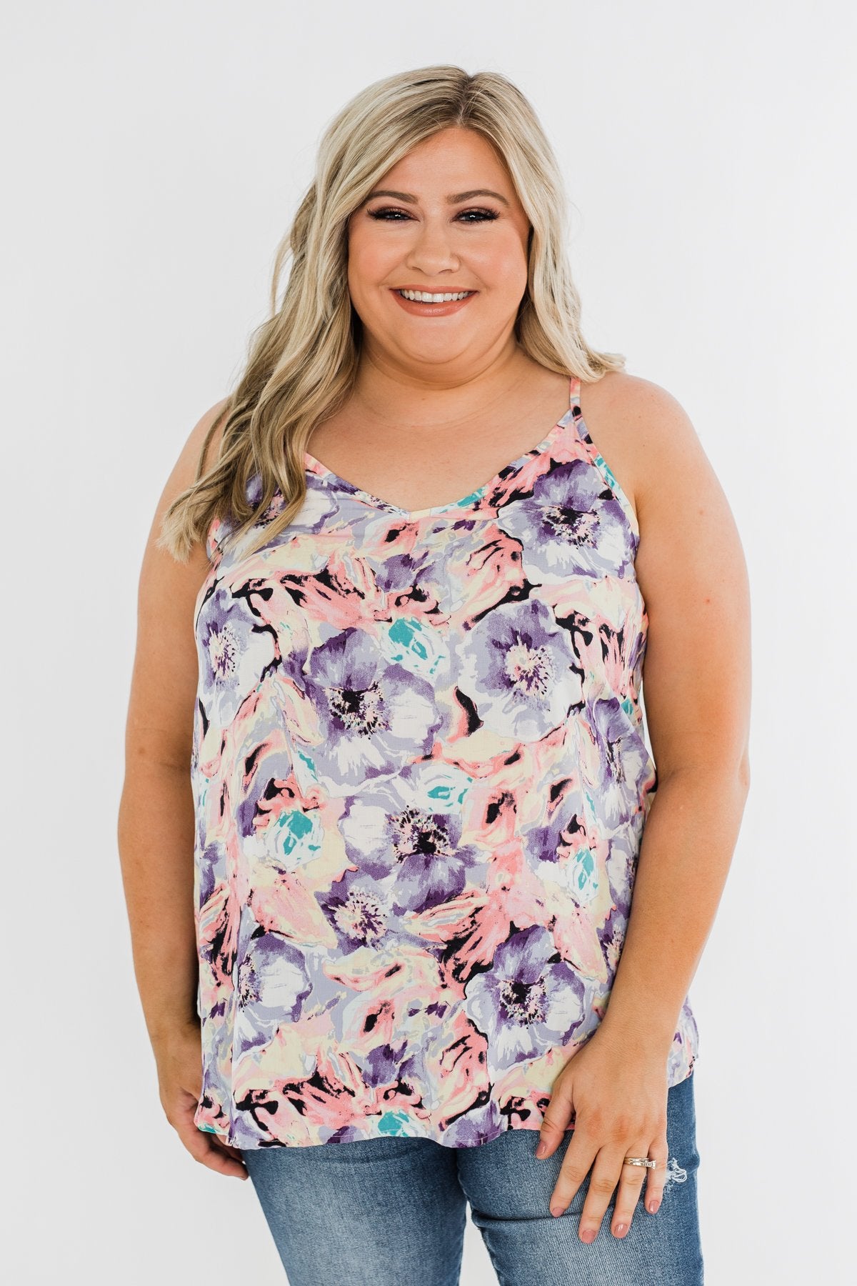 Enchanting Getaway Floral Tank Top- Purple, Pink, & Yellow