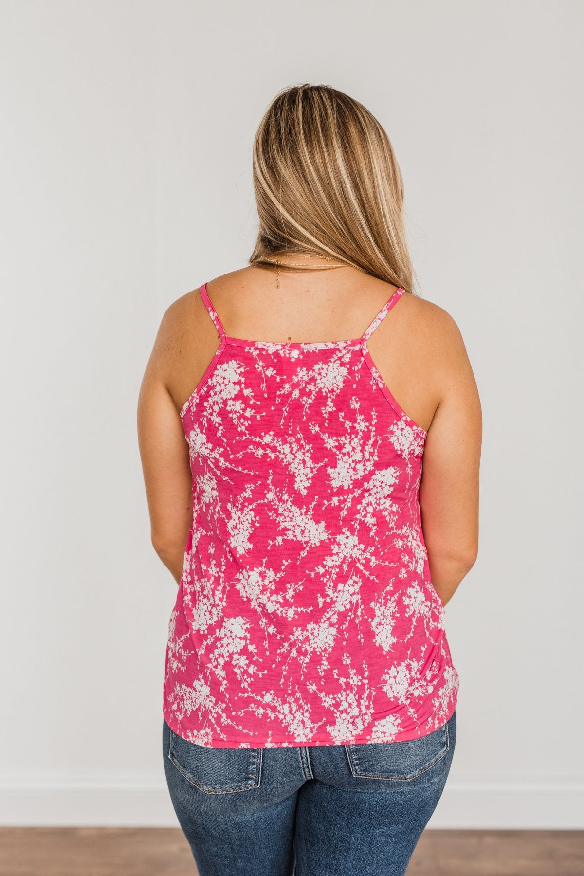 Ticket To Paradise Floral Print Tank Top- Fuchsia