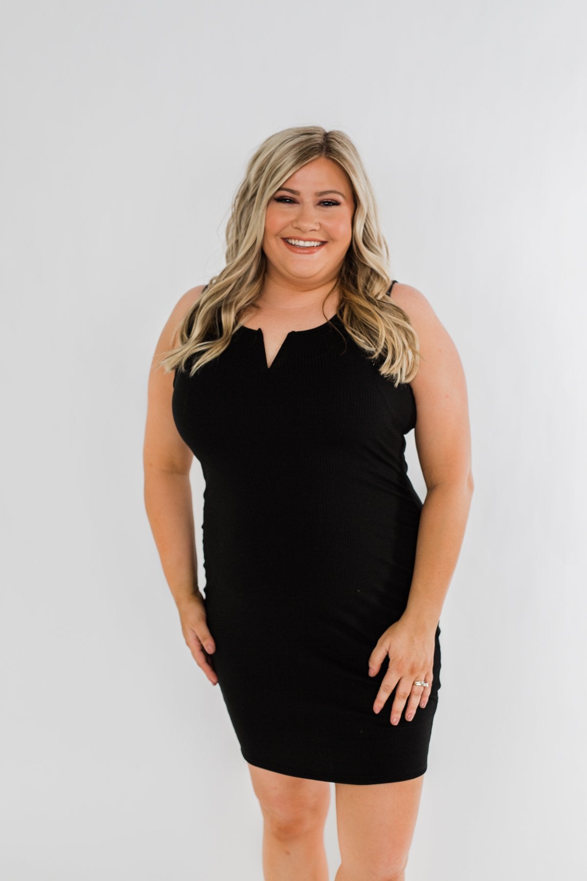 Moonlight Drive Notch Bodycon Dress- Black