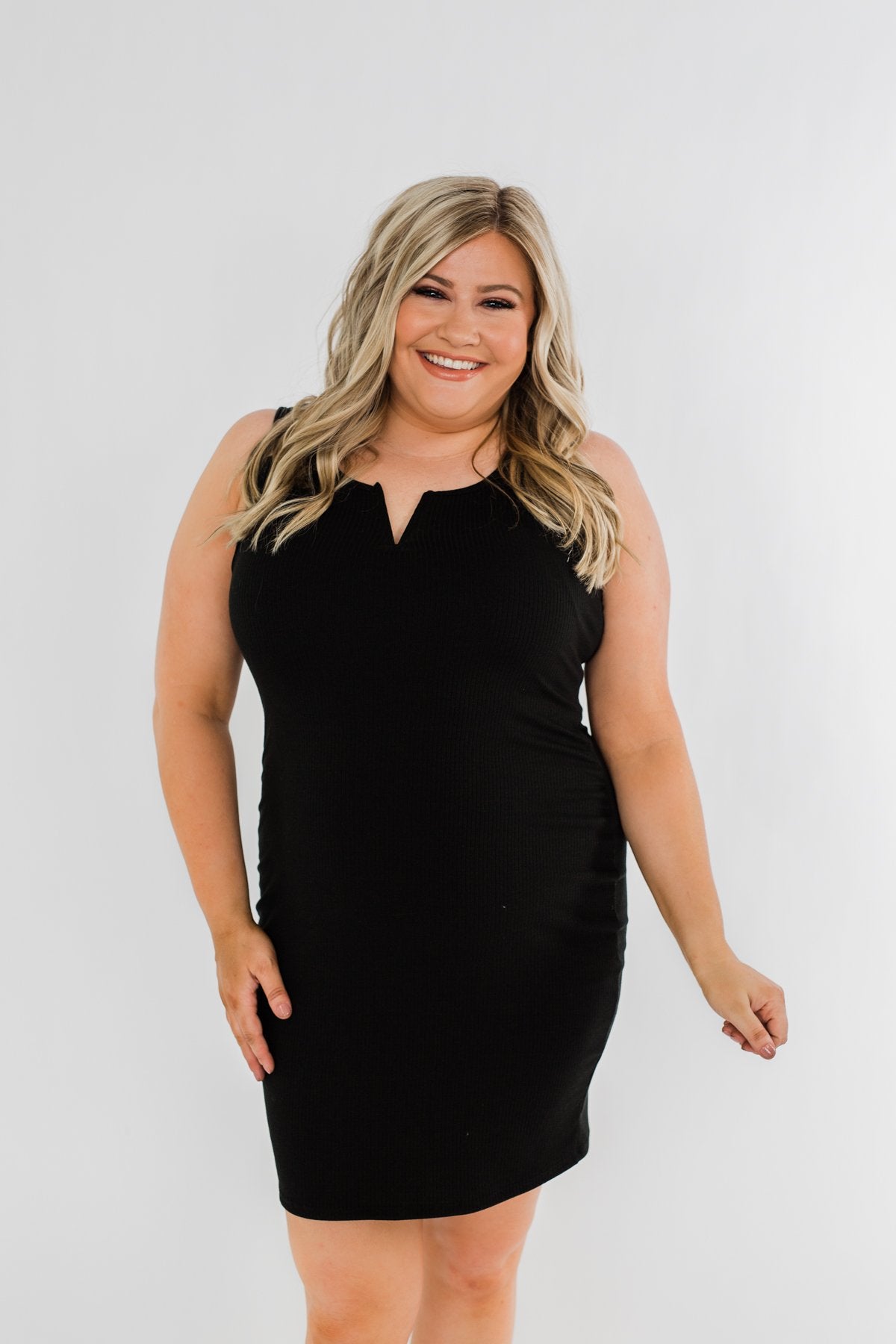 Moonlight Drive Notch Bodycon Dress- Black