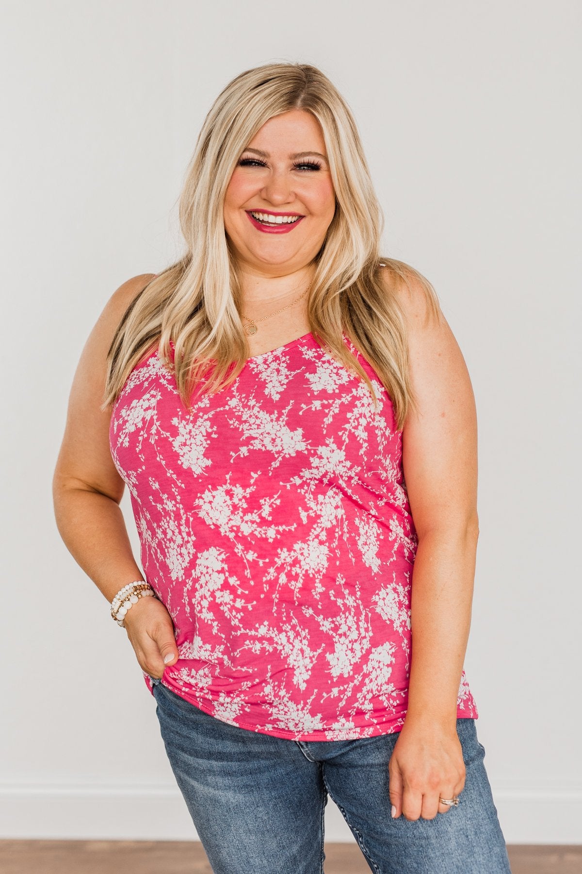 Ticket To Paradise Floral Print Tank Top- Fuchsia