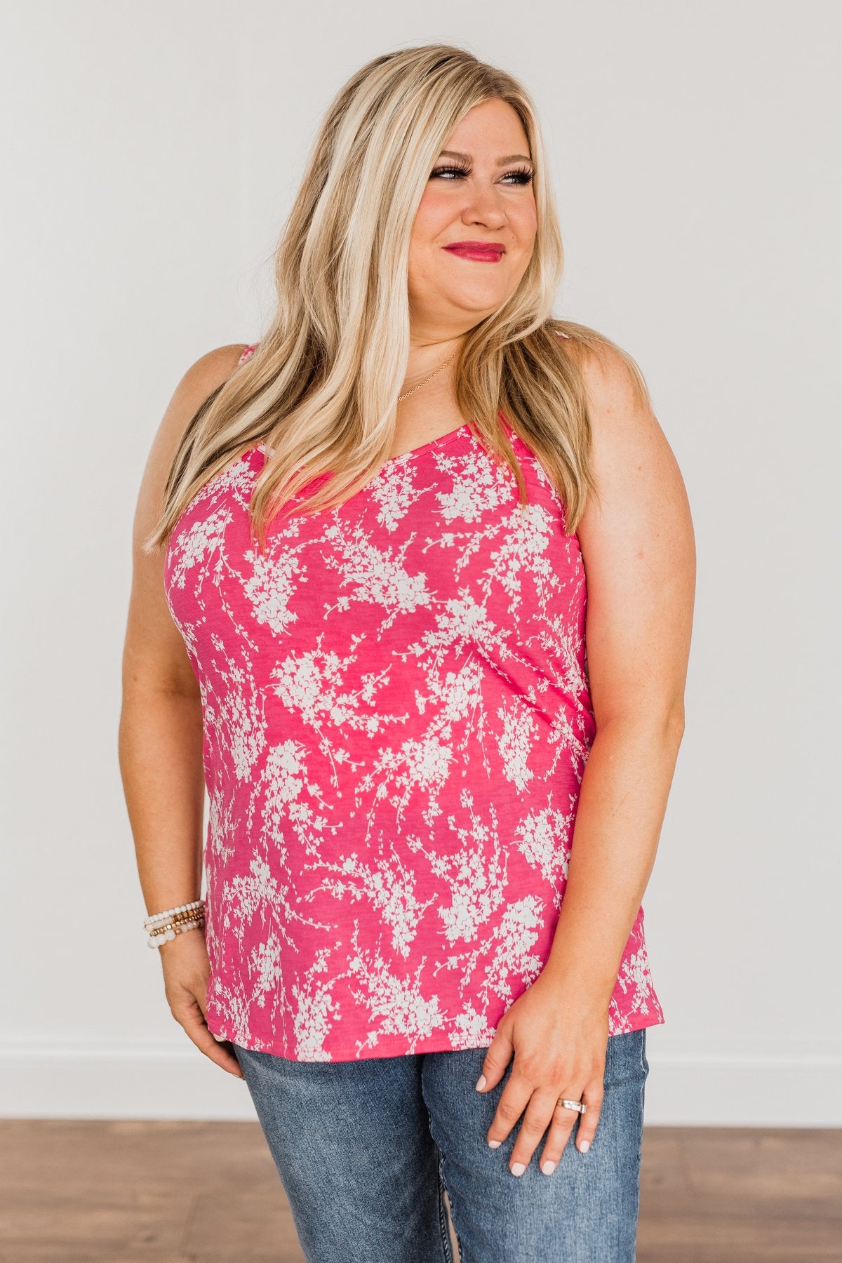 Ticket To Paradise Floral Print Tank Top- Fuchsia