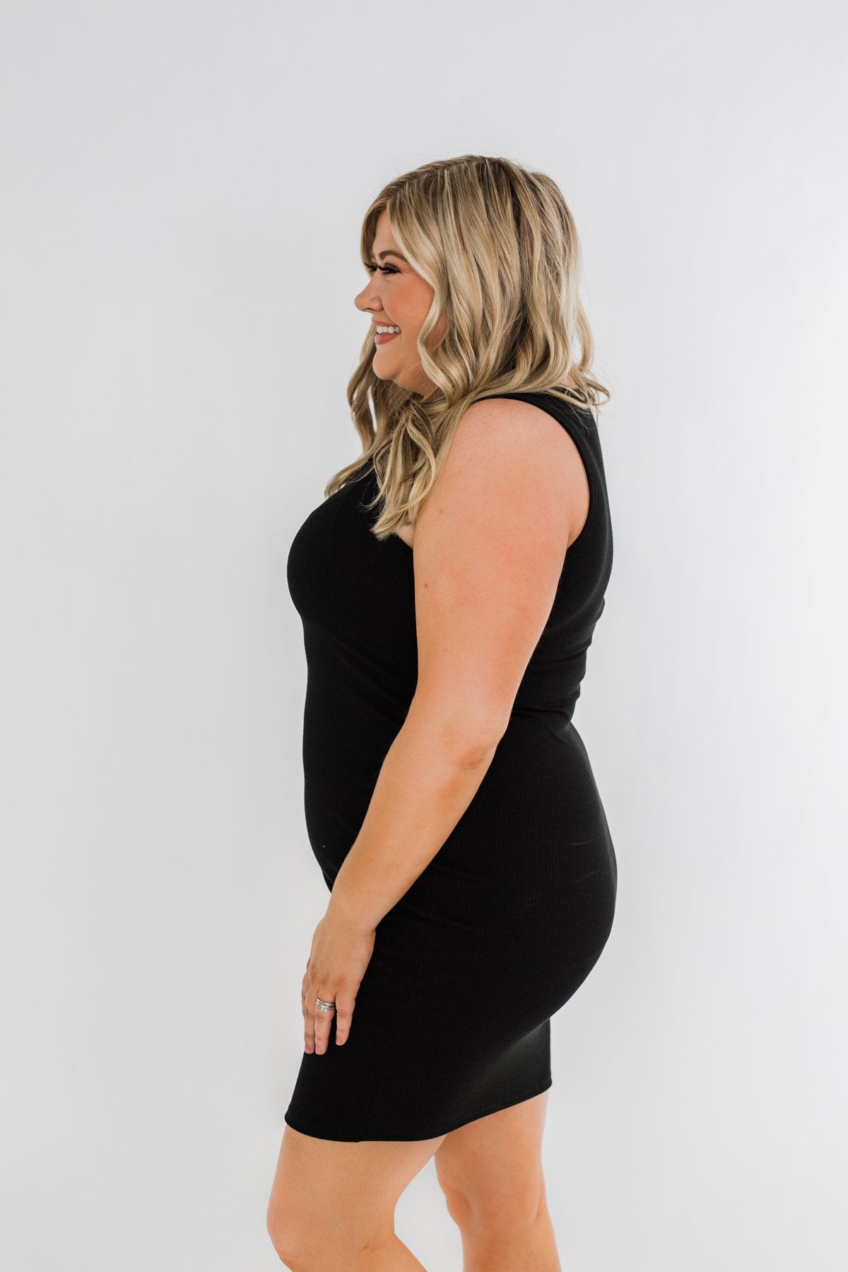 Moonlight Drive Notch Bodycon Dress- Black