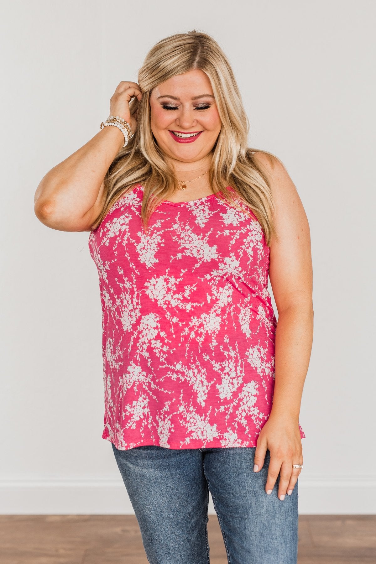 Ticket To Paradise Floral Print Tank Top- Fuchsia