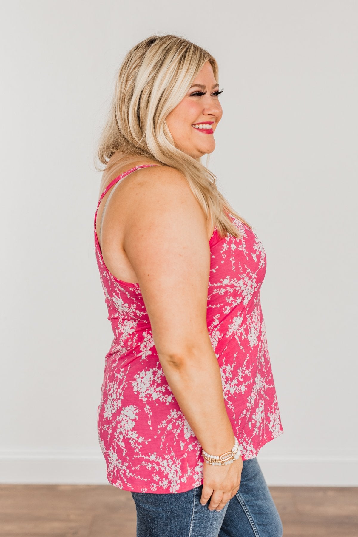 Ticket To Paradise Floral Print Tank Top- Fuchsia