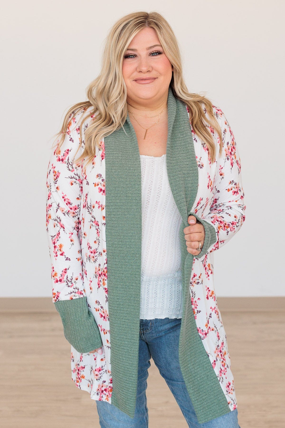 Soft For The Soul Floral Cardigan- Ivory & Sage