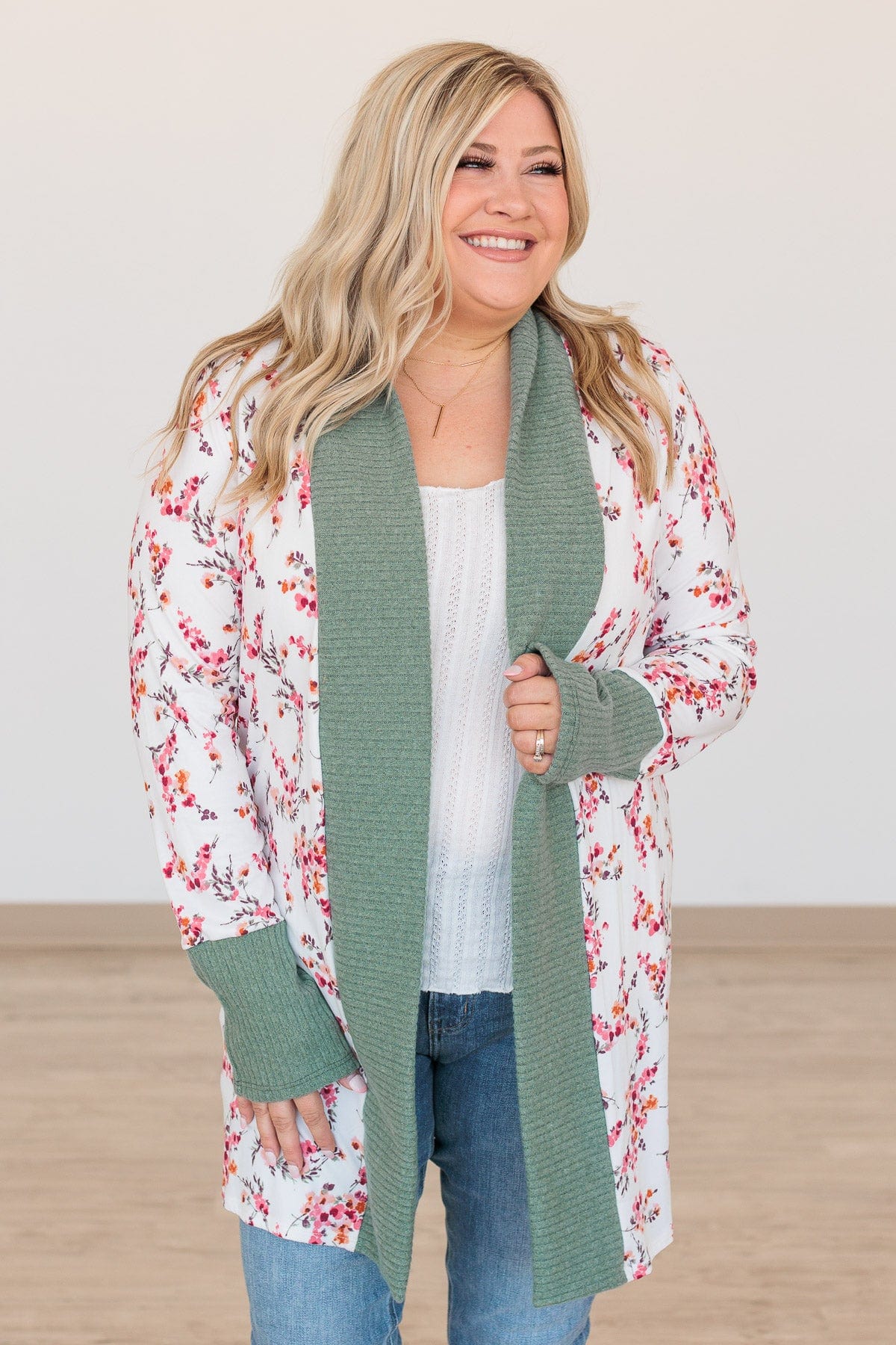 Soft For The Soul Floral Cardigan- Ivory & Sage
