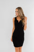Moonlight Drive Notch Bodycon Dress- Black
