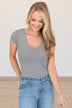 Be Your Authentic Self Ribbed Bodysuit- Slate Gray
