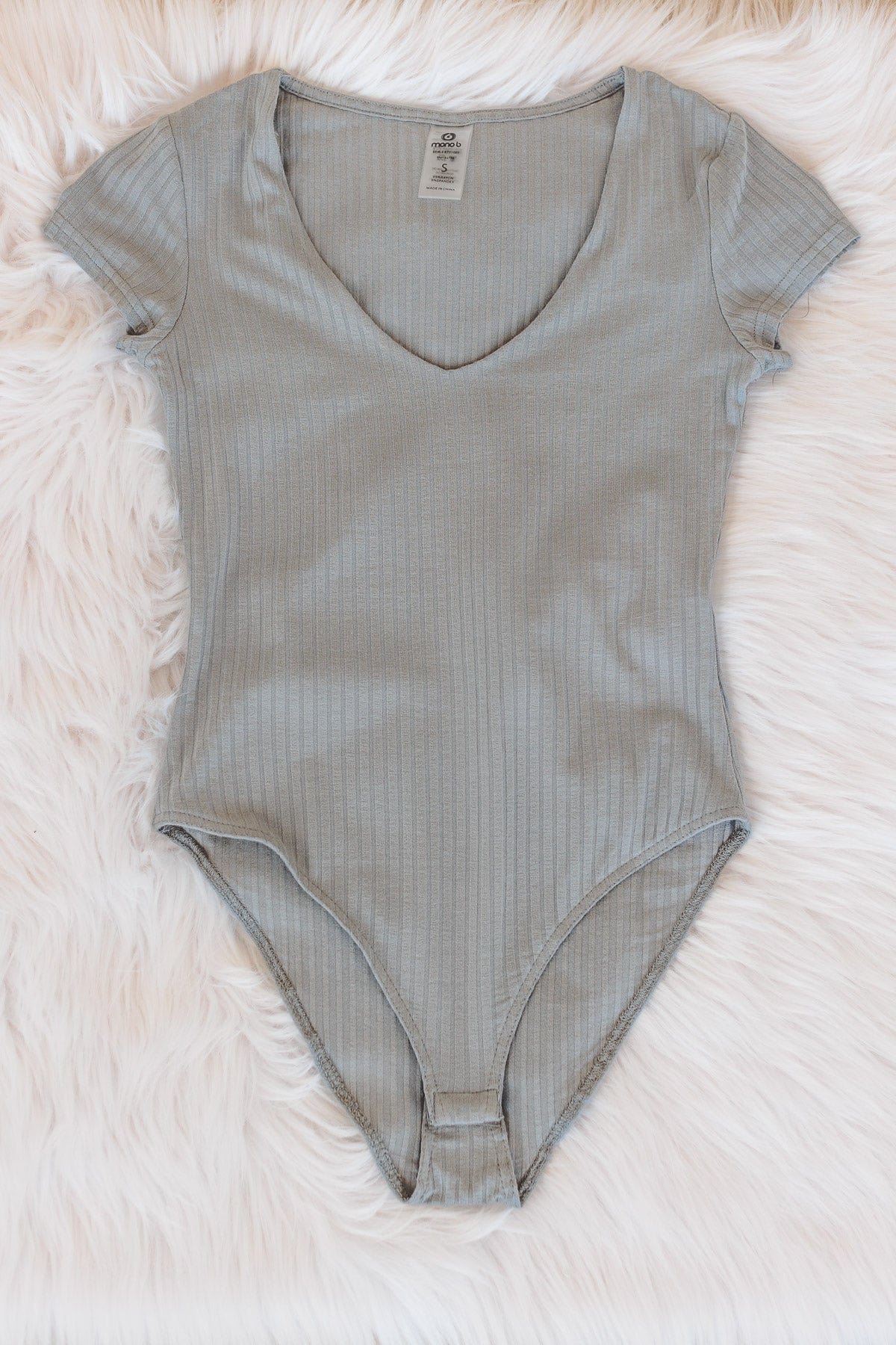 Be Your Authentic Self Ribbed Bodysuit- Slate Gray