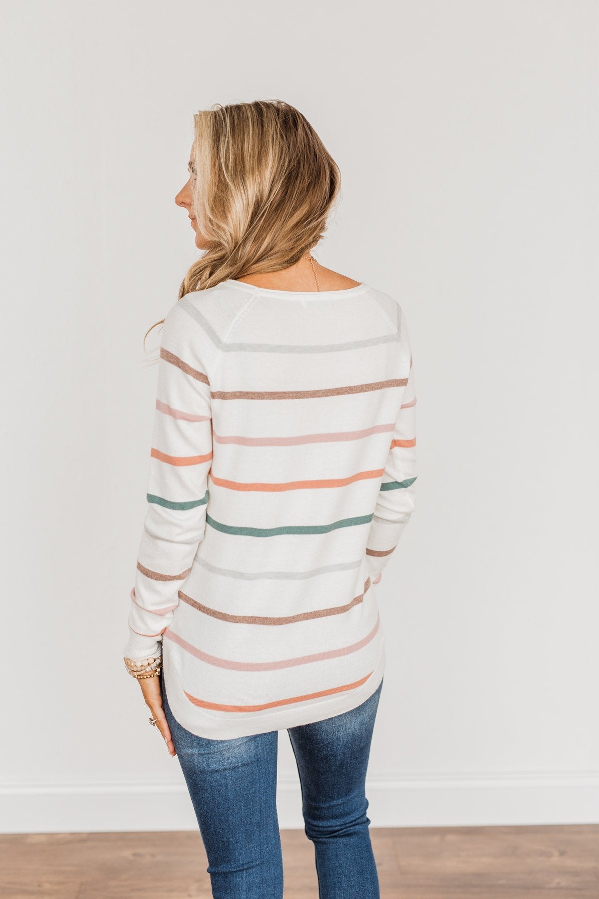 Be Your Beautiful Best Striped Sweater- Ivory & Multi-Color