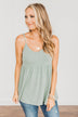 Spotting Your Gaze Babydoll Tank Top- Dusty Sage