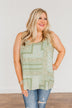 Divine Darling Paisley Print Tank Top- Sage
