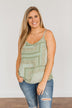 Divine Darling Paisley Print Tank Top- Sage
