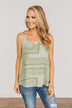 Divine Darling Paisley Print Tank Top- Sage