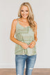 Divine Darling Paisley Print Tank Top- Sage