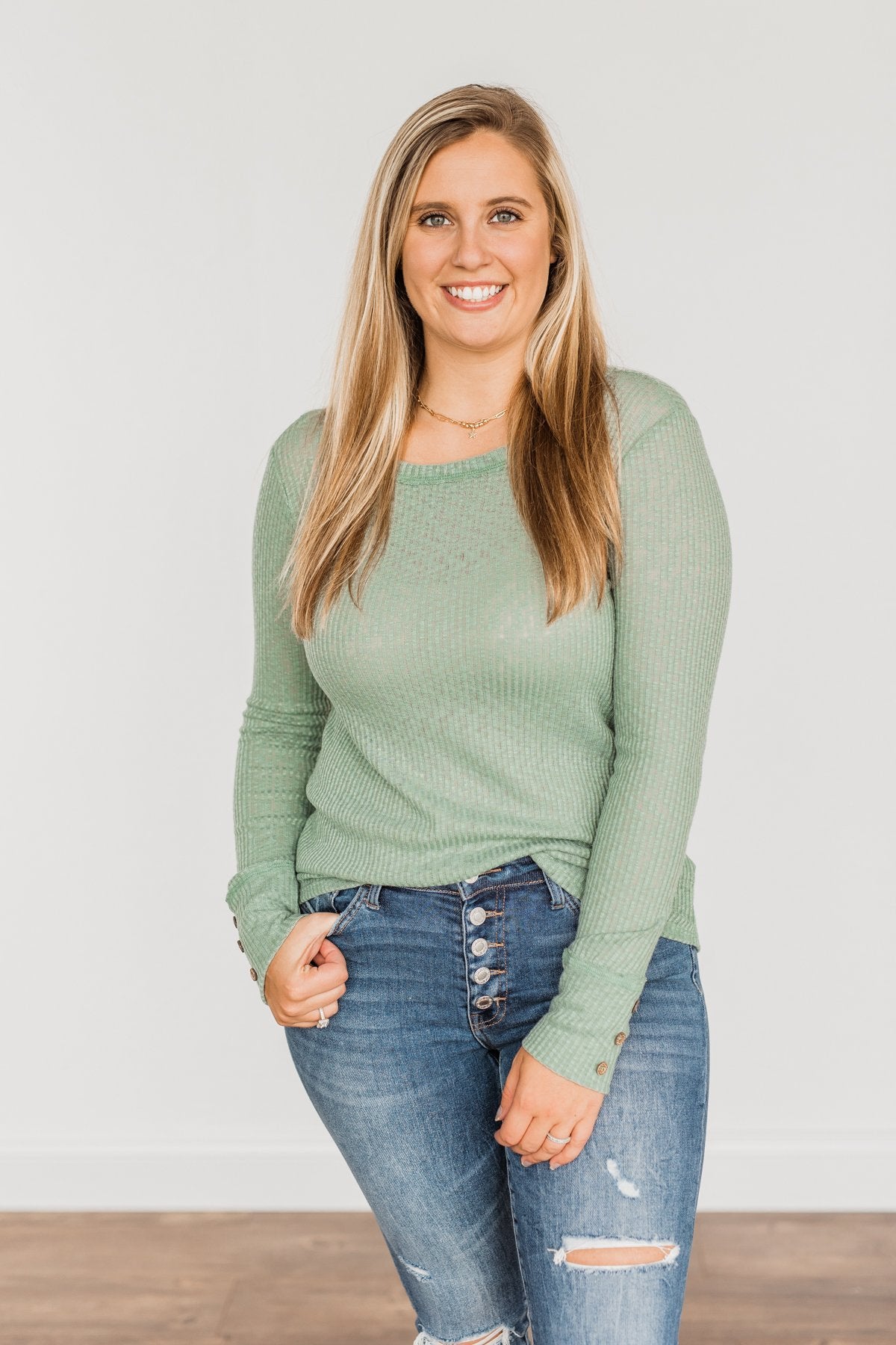 Better Than Ever Long Sleeve Knit Top- Sage