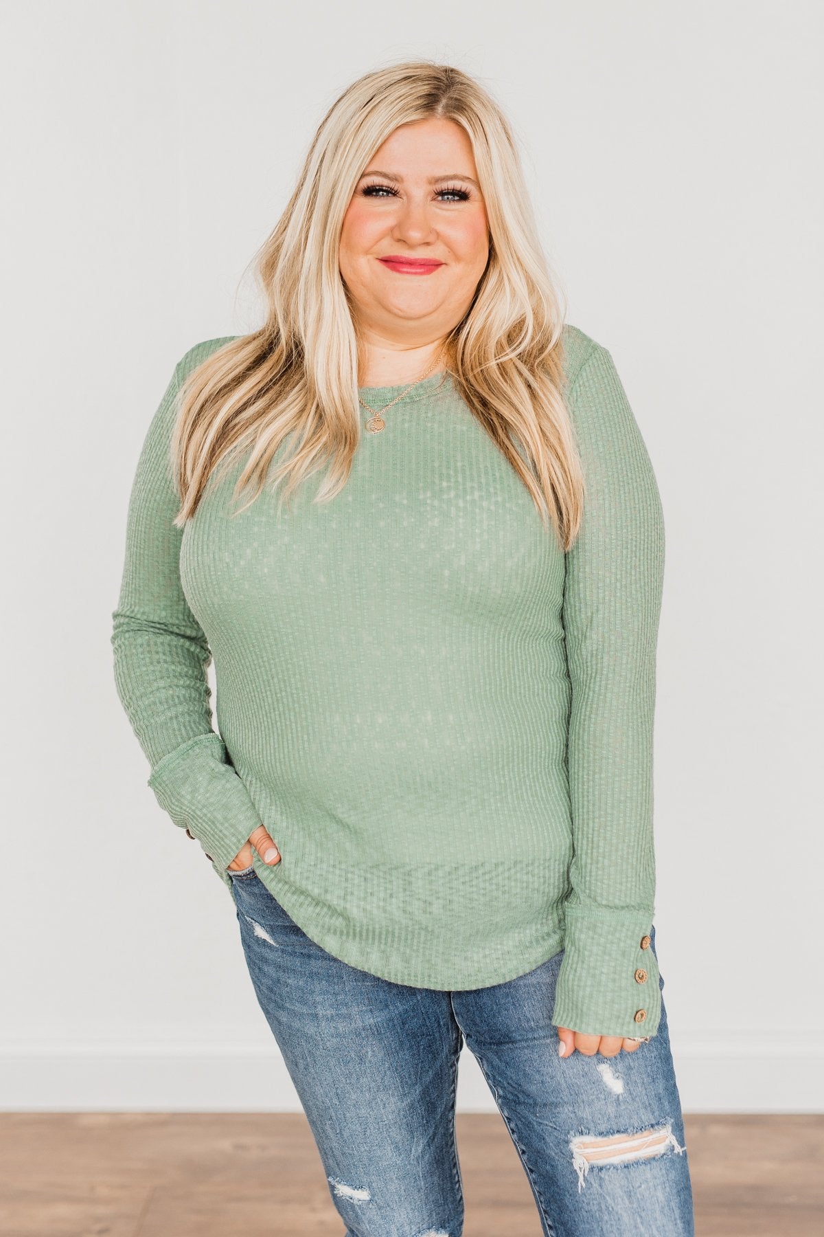 Better Than Ever Long Sleeve Knit Top- Sage