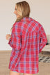 Living On The Edge Plaid Button Top- Red