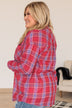 Living On The Edge Plaid Button Top- Red