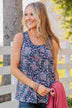 One With Myself Pleated Tank- Navy