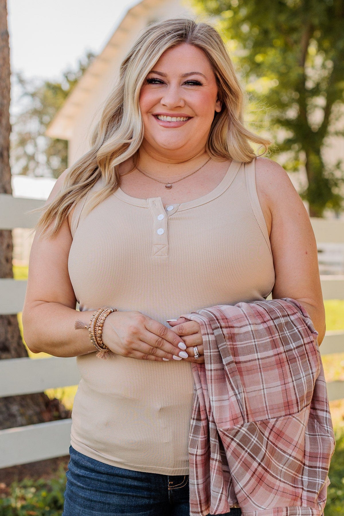 Uplifting Spirits Button Henley Tank Top- Taupe