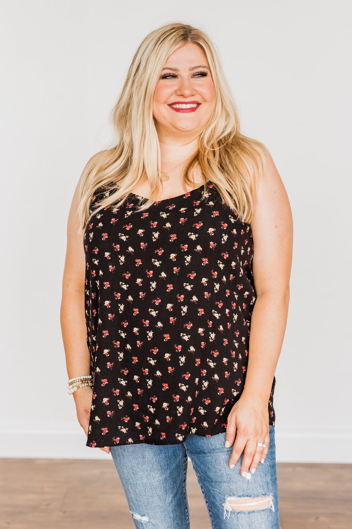 Fascinating In Floral Tank Top- Black
