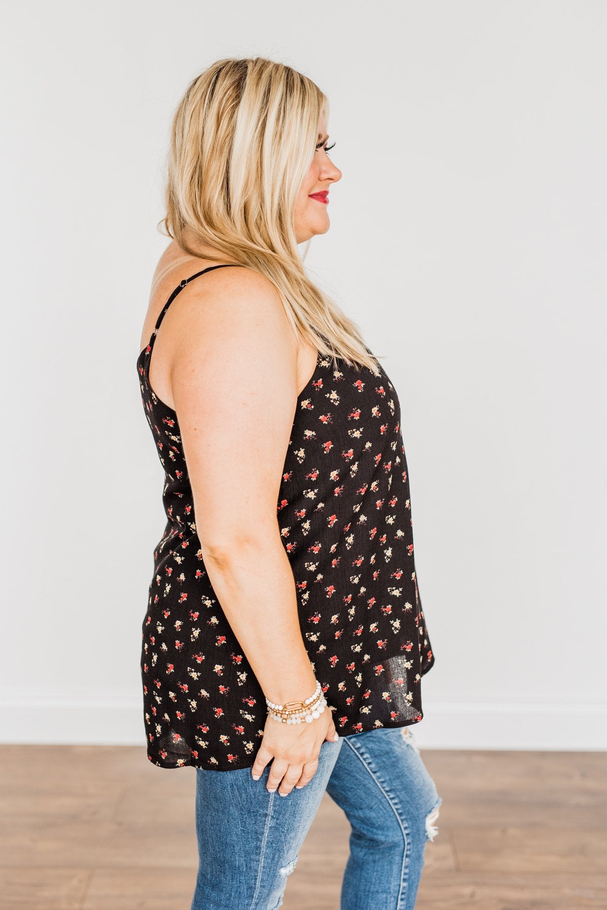 Fascinating In Floral Tank Top- Black