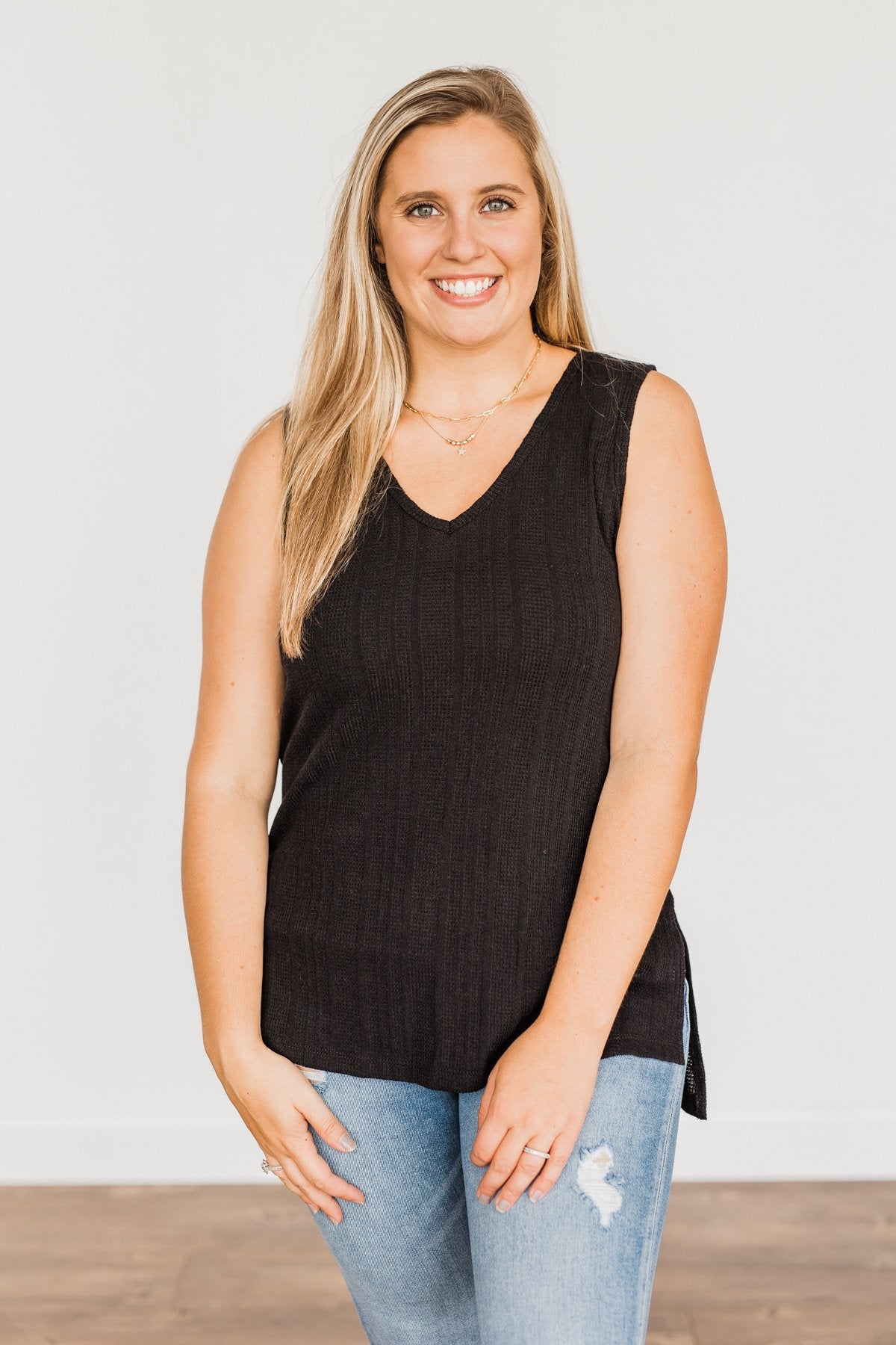 Encouraging Words V-Neck Tank Top- Black