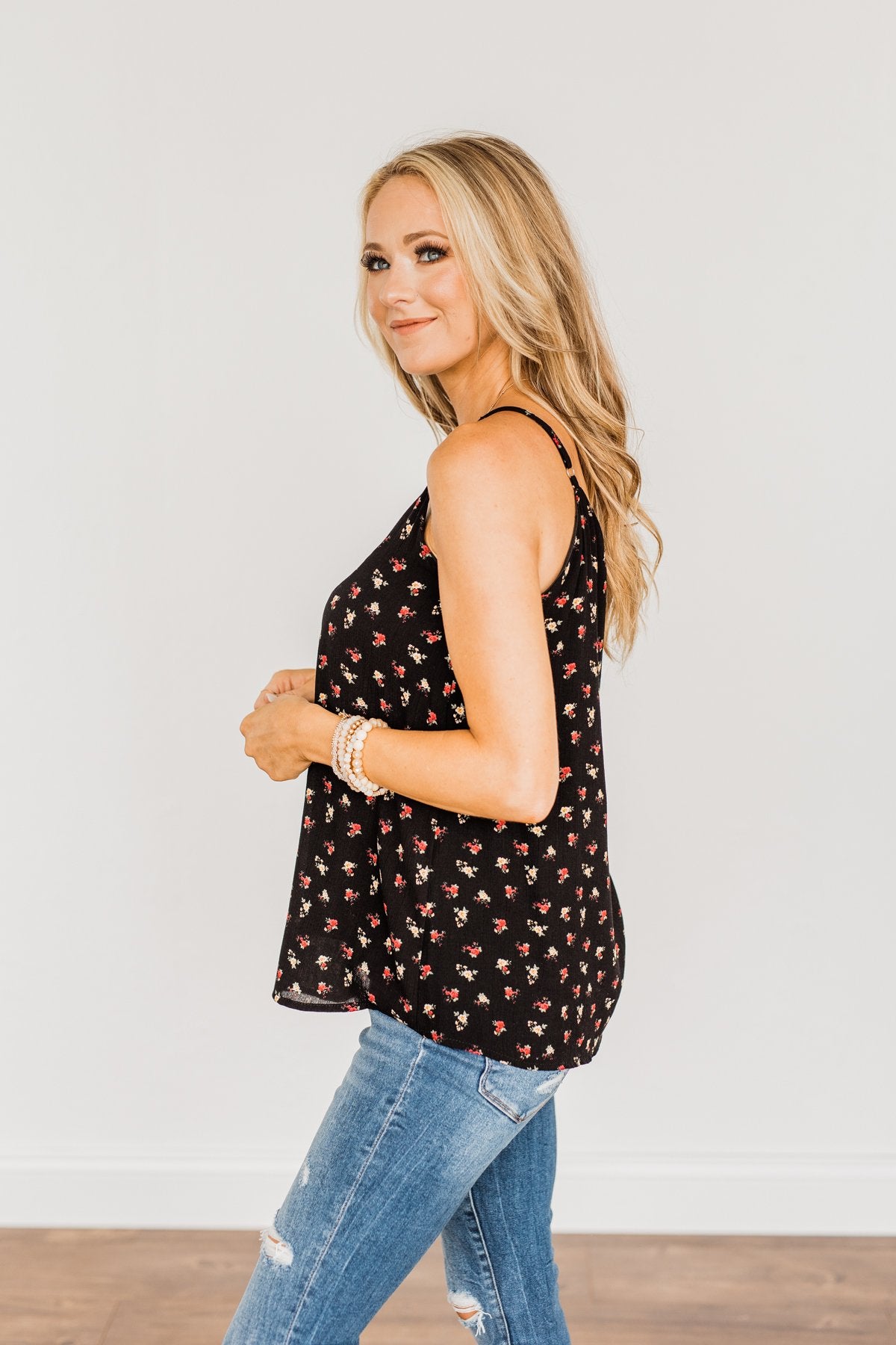 Fascinating In Floral Tank Top- Black