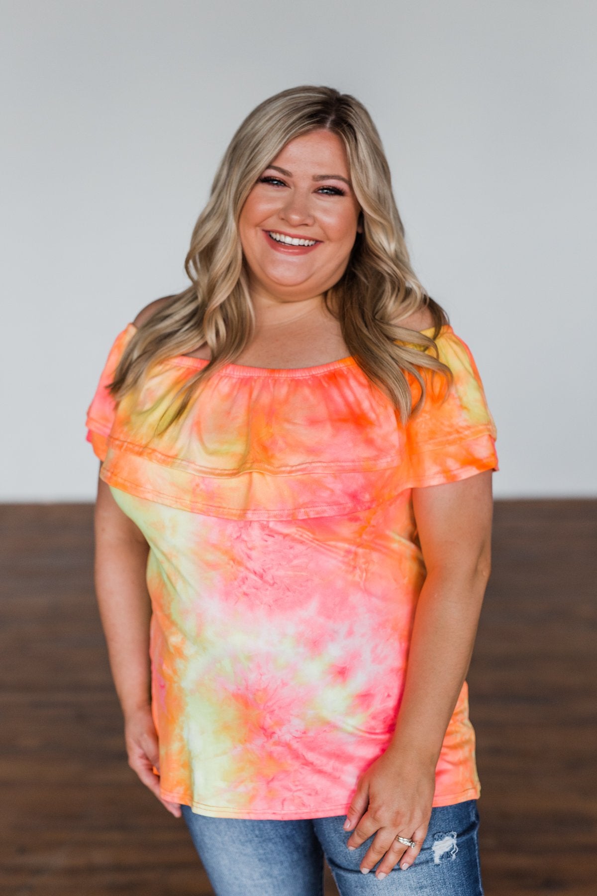 Light Of Every Sunrise Ruffle Top- Neon Orange, Pink, & Yellow